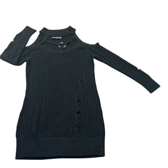 Killstar Dee Sturbed open knit black cold should sweater size XS goth emo grunge - Picture 2 of 9
